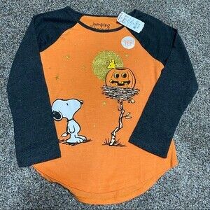NWT-Peanuts Snoopy Girls Sz 5 Orange & Gray Long-sleeved Halloween Shirt